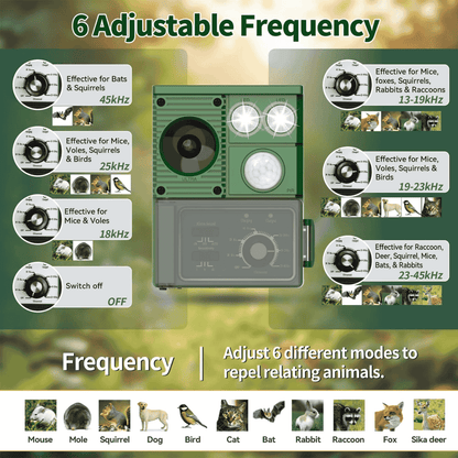 AllGuardX device with adjustable frequency settings for pest control on a nature-themed background