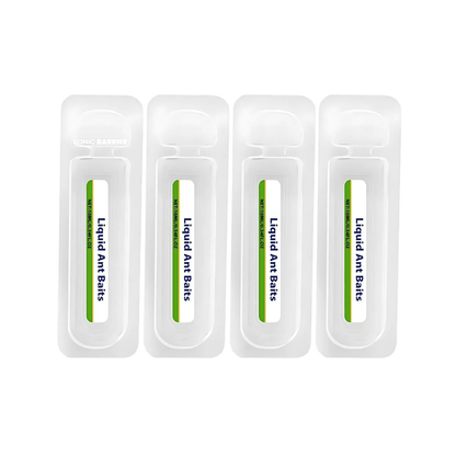 Four containers of liquid ant baits on a white background