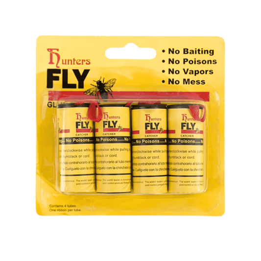Packaging of Hunters Fly Glue Traps with yellow background
