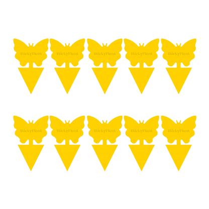Yellow butterfly-shaped Gnat Sticky Traps for Plants with a white background