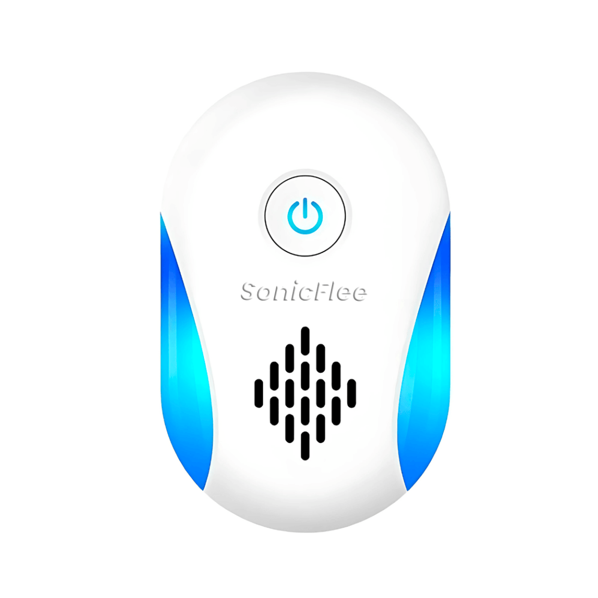 White ultrasonic insect repeller device with blue accents and 'SonicFlee' branding on a white background