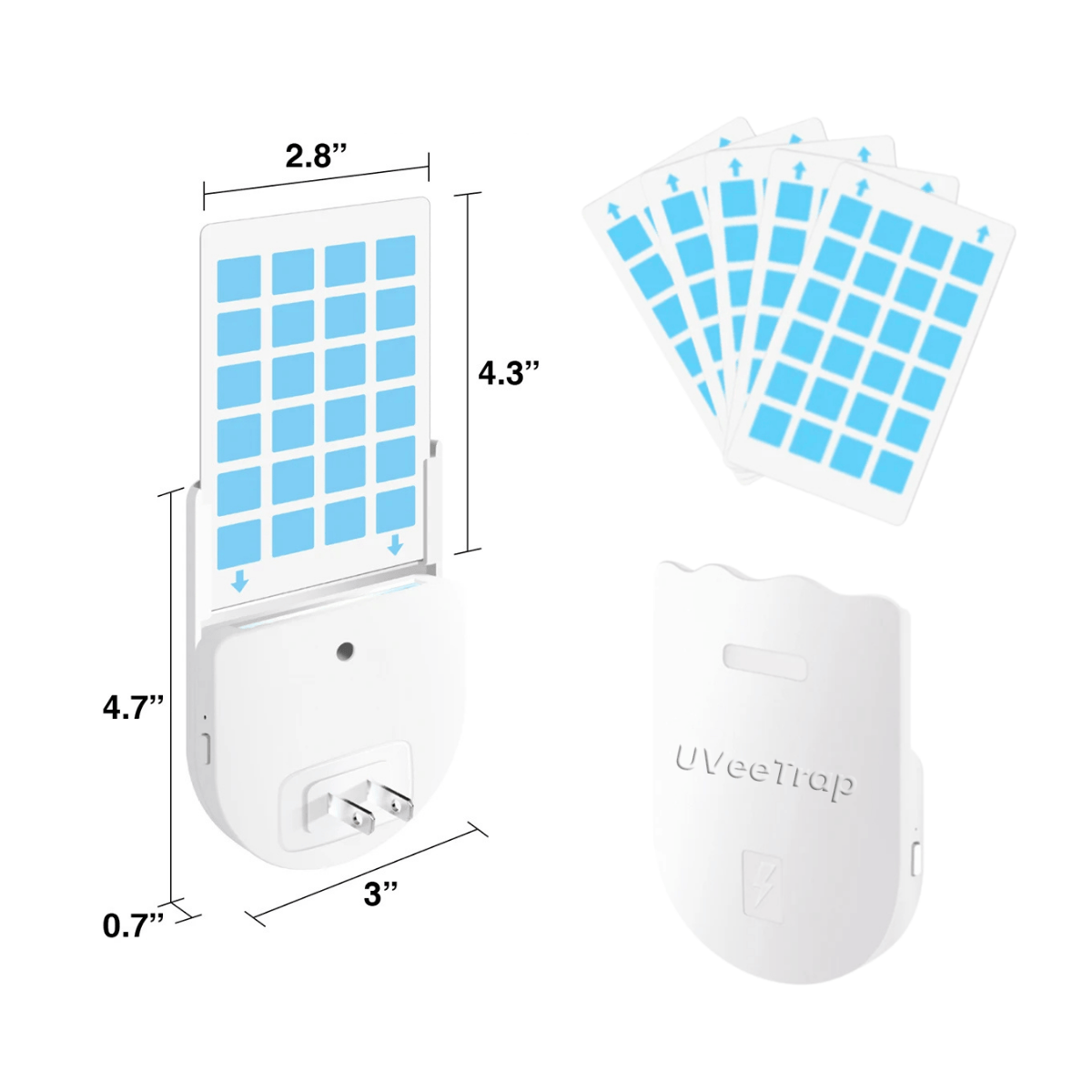 White electronic device with blue grid pattern and dimensions labeled on a white background